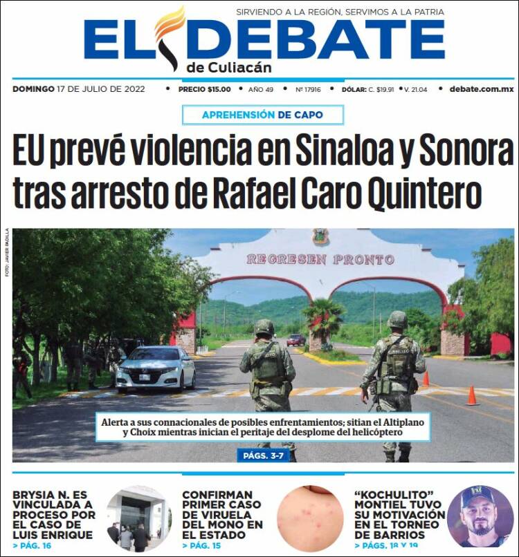 Portada de El Debate de Culiacán (México)