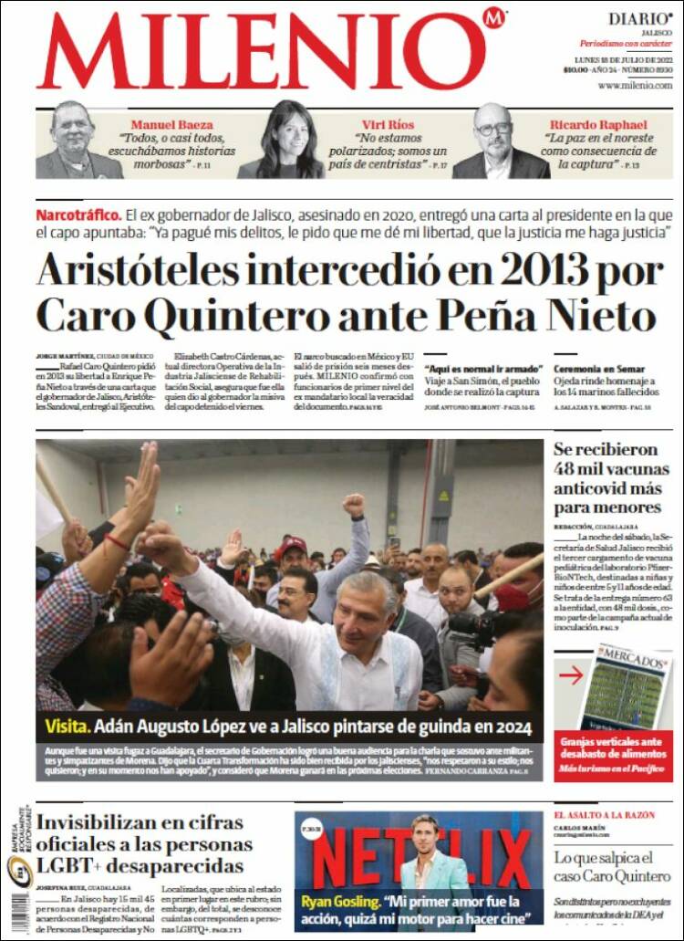 Portada de Milenio - Jalisco (México)