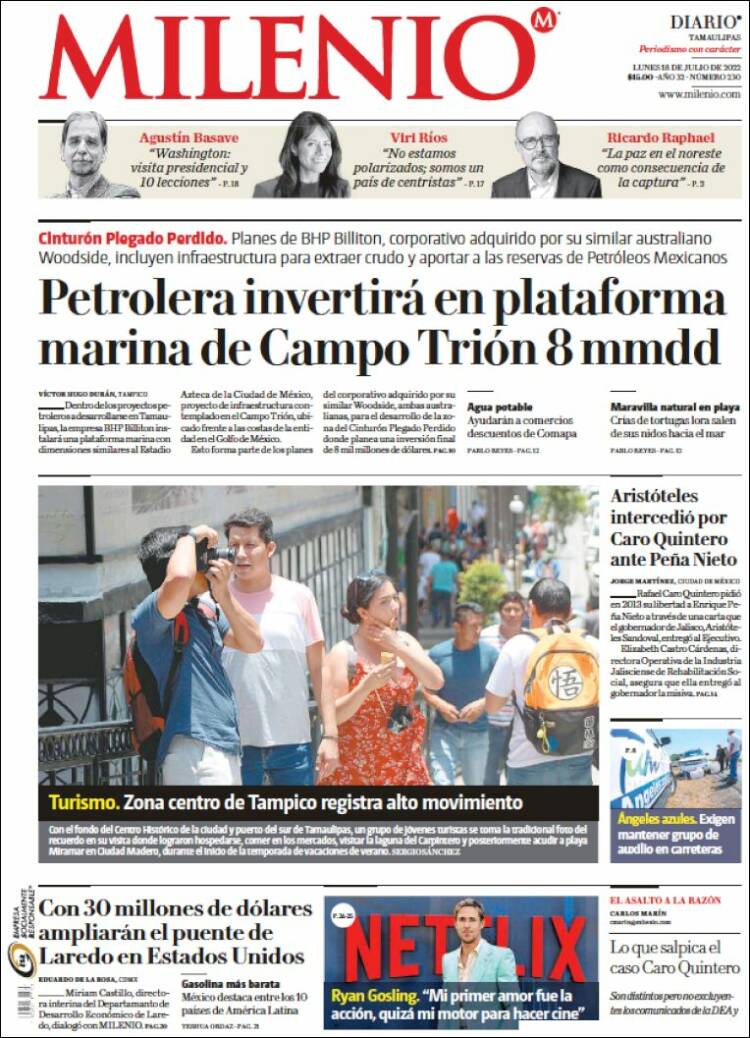 Portada de Milenio - Tamaulipas (México)