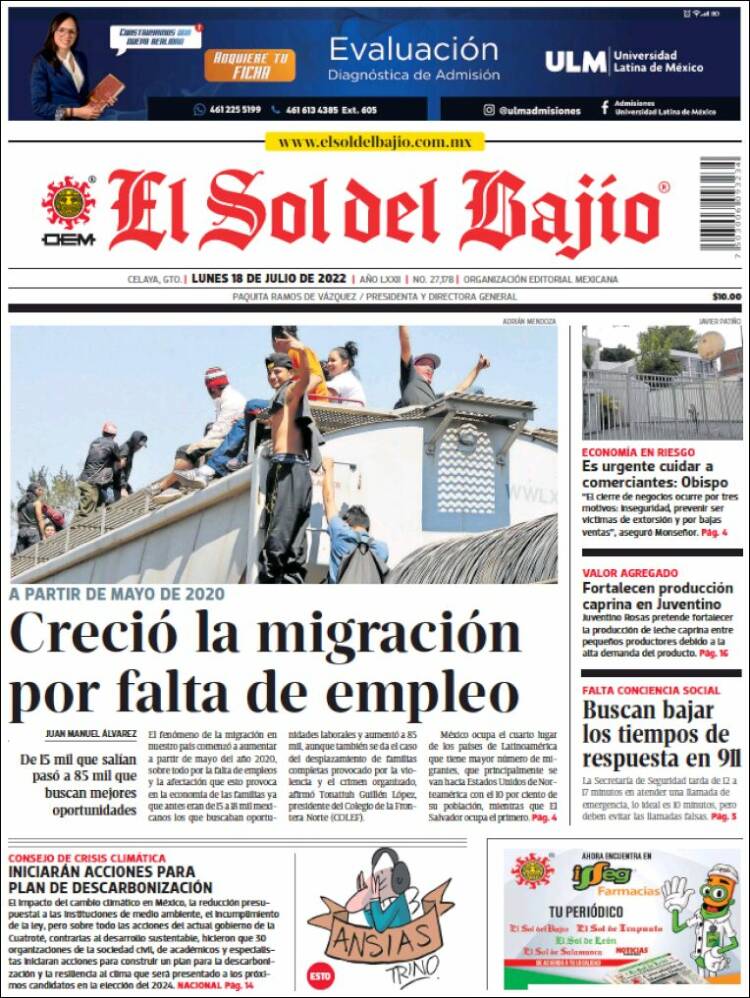 Portada de El Sol del Bajio (México)