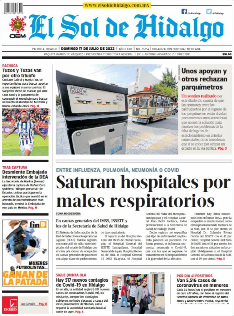 Portada de El Sol de Hidalgo (México)