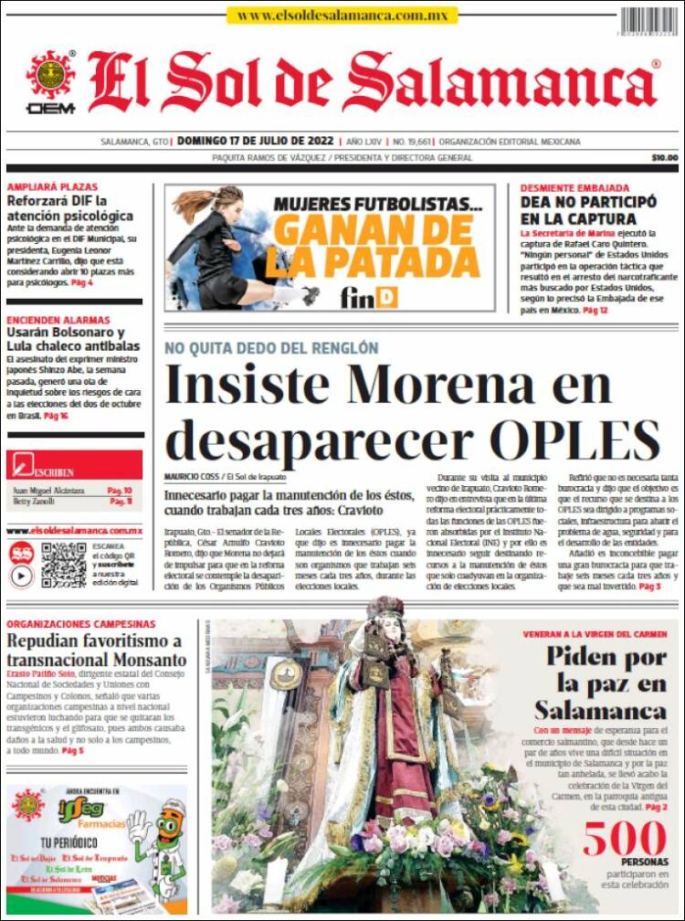Portada de El Sol de Salamanca (México)