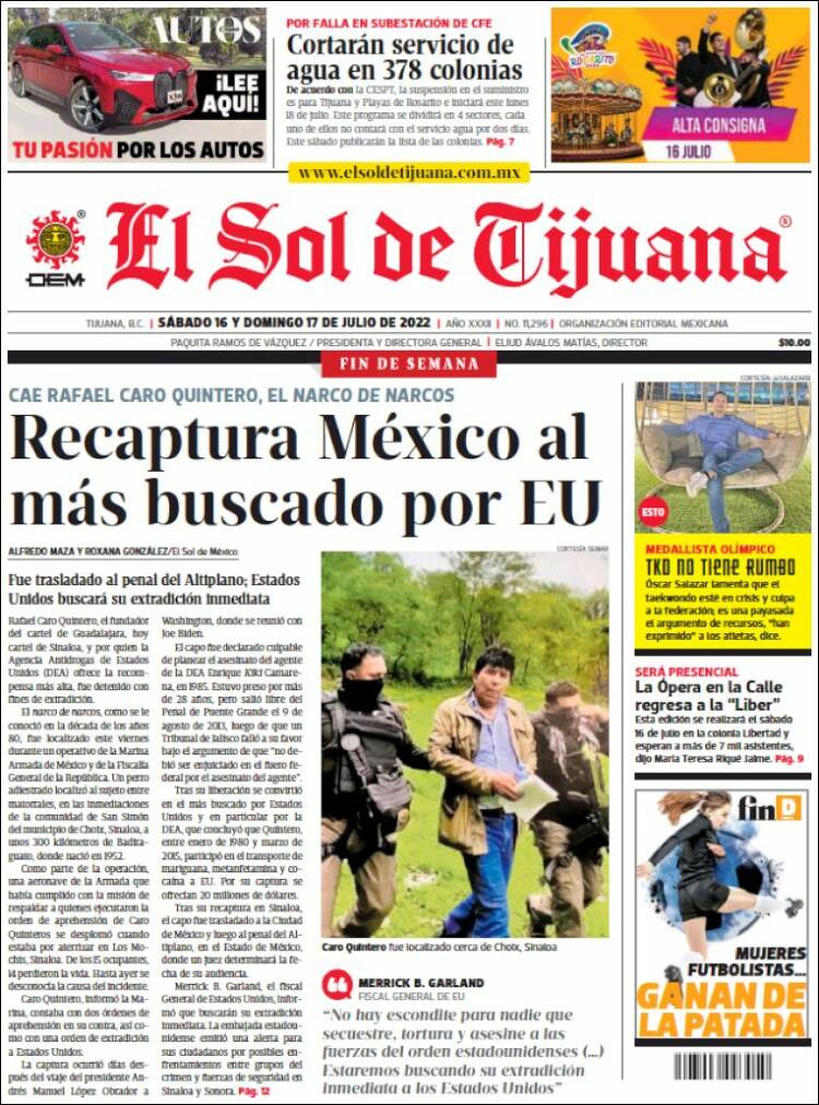 Portada de El Sol de Tijuana (México)