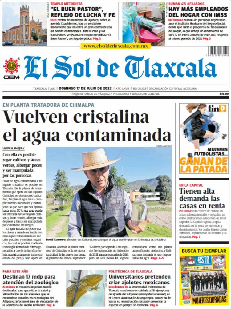 Portada de El Sol de Tlaxcala (México)