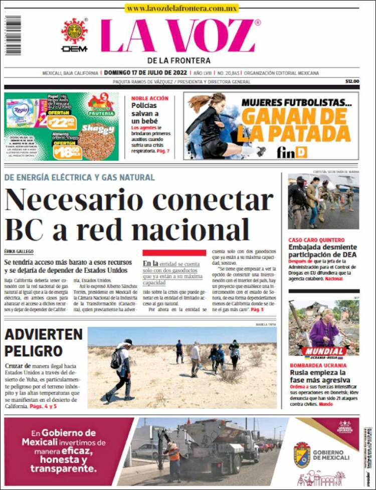Portada de La Voz de la Frontera (México)