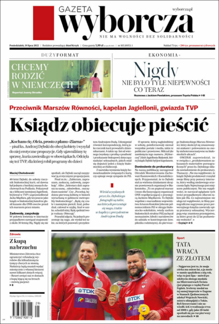 Portada de Gazeta Wyborcza (Polonia)
