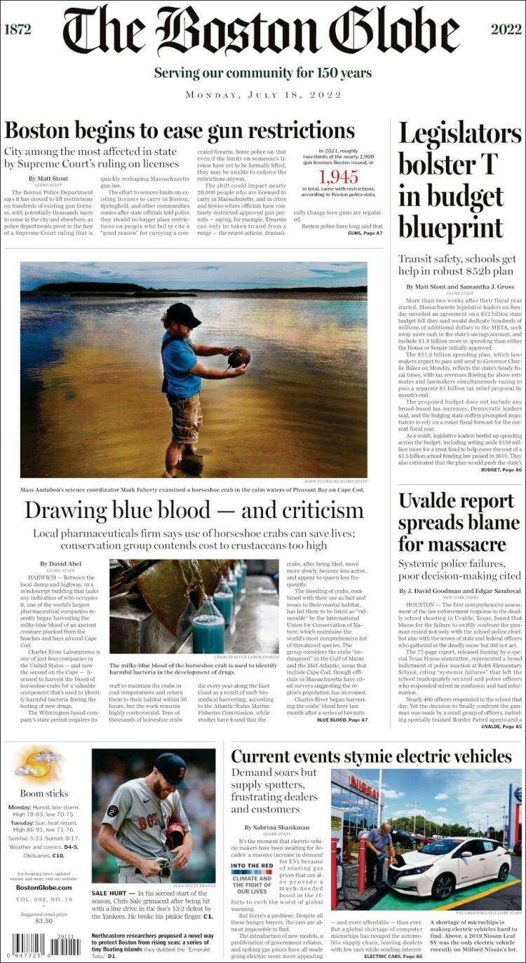 Portada de Boston Globe (USA)