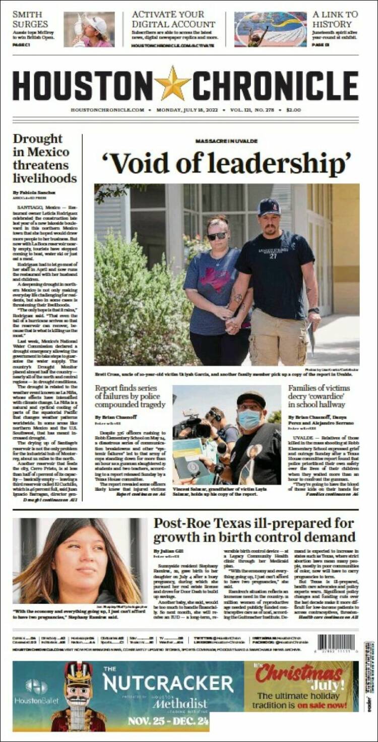 Portada de Houston Chronicle (USA)