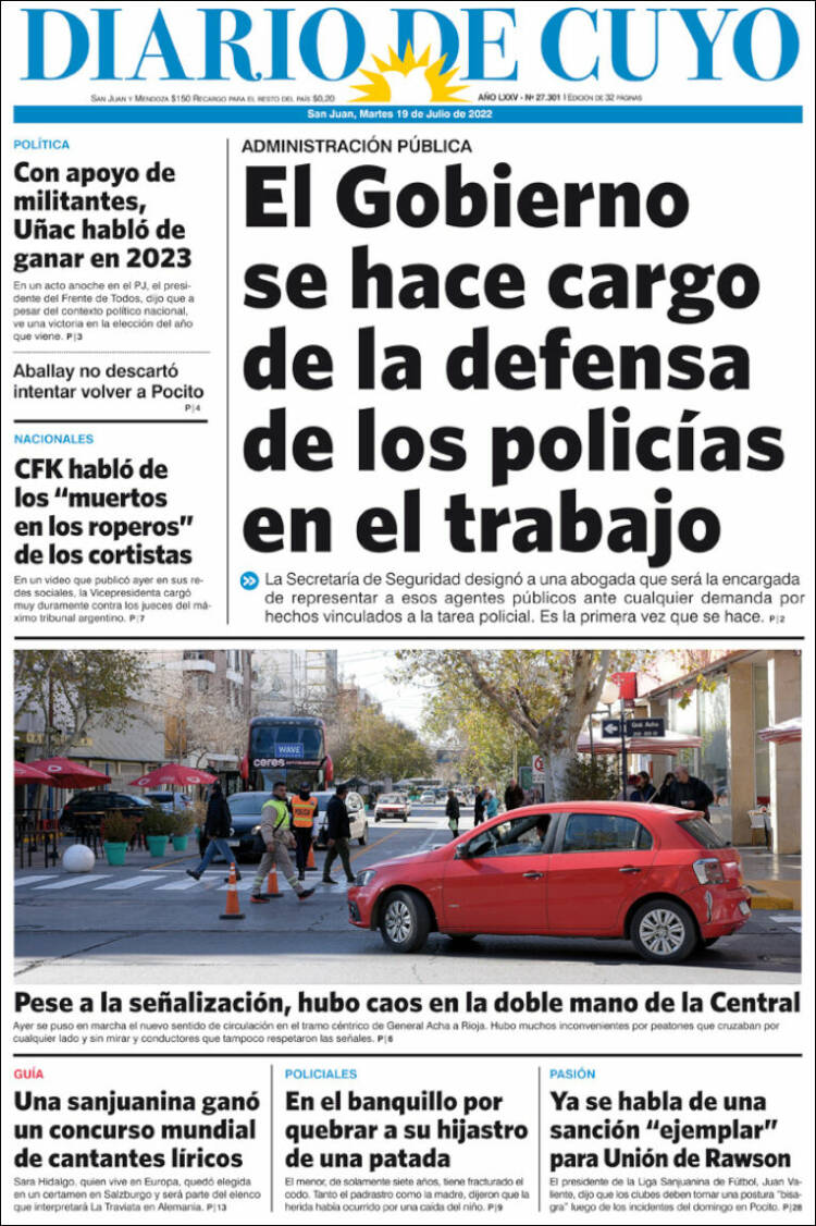 Portada de Diario de Cuyo (Argentina)