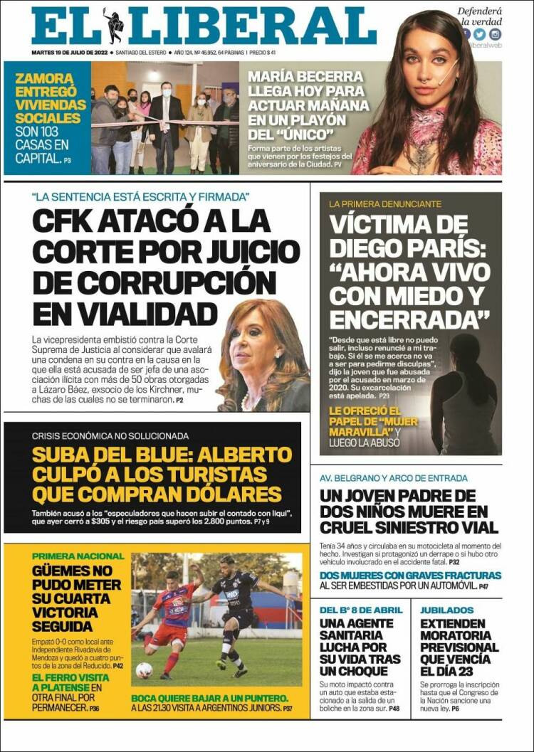 Portada de Diario El Liberal (Argentina)