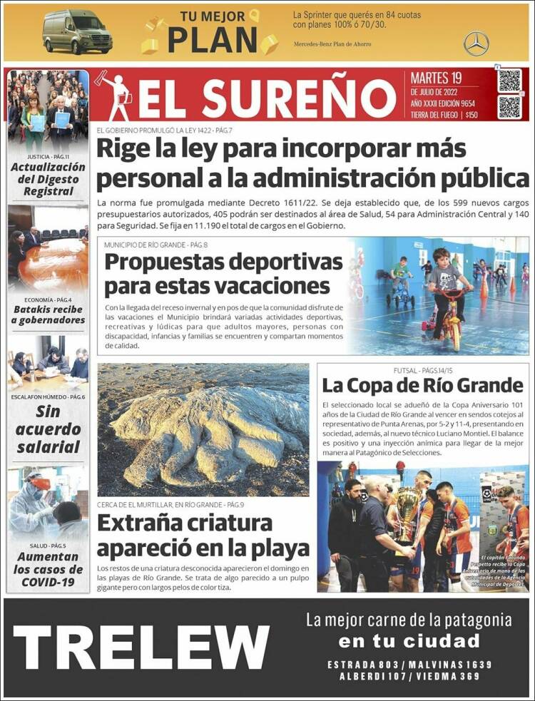 Portada de Diario El Sureño (Argentina)