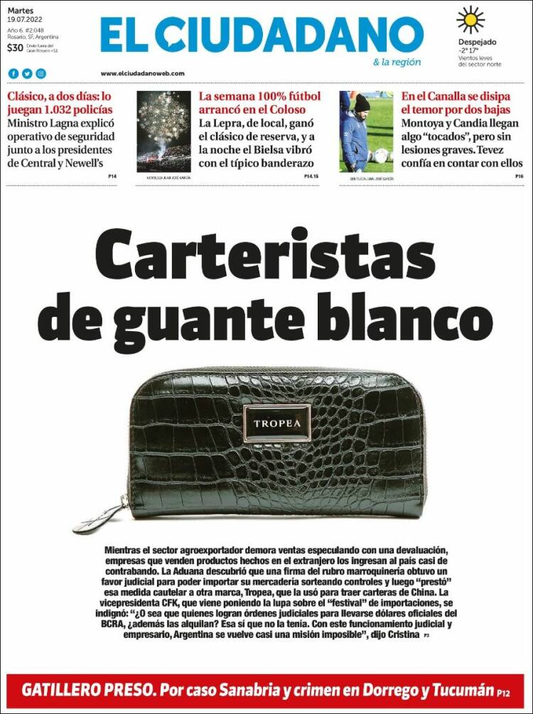 Portada de Diario El Ciudadano (Argentina)