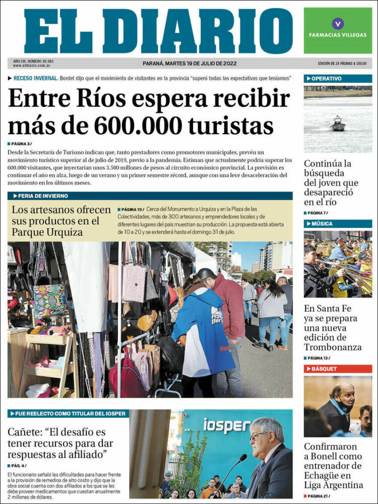 Portada de El Diario de Paraná (Argentina)