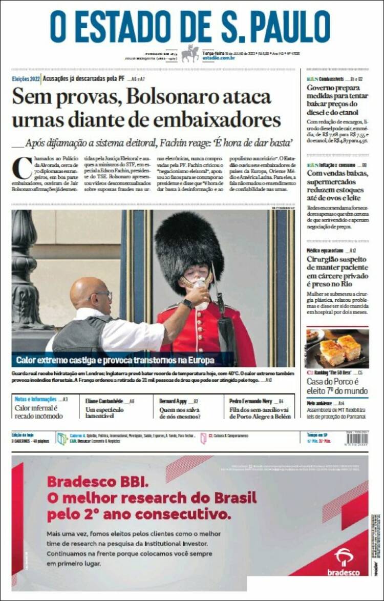 Portada de O Estado de São Paulo (Brasil)