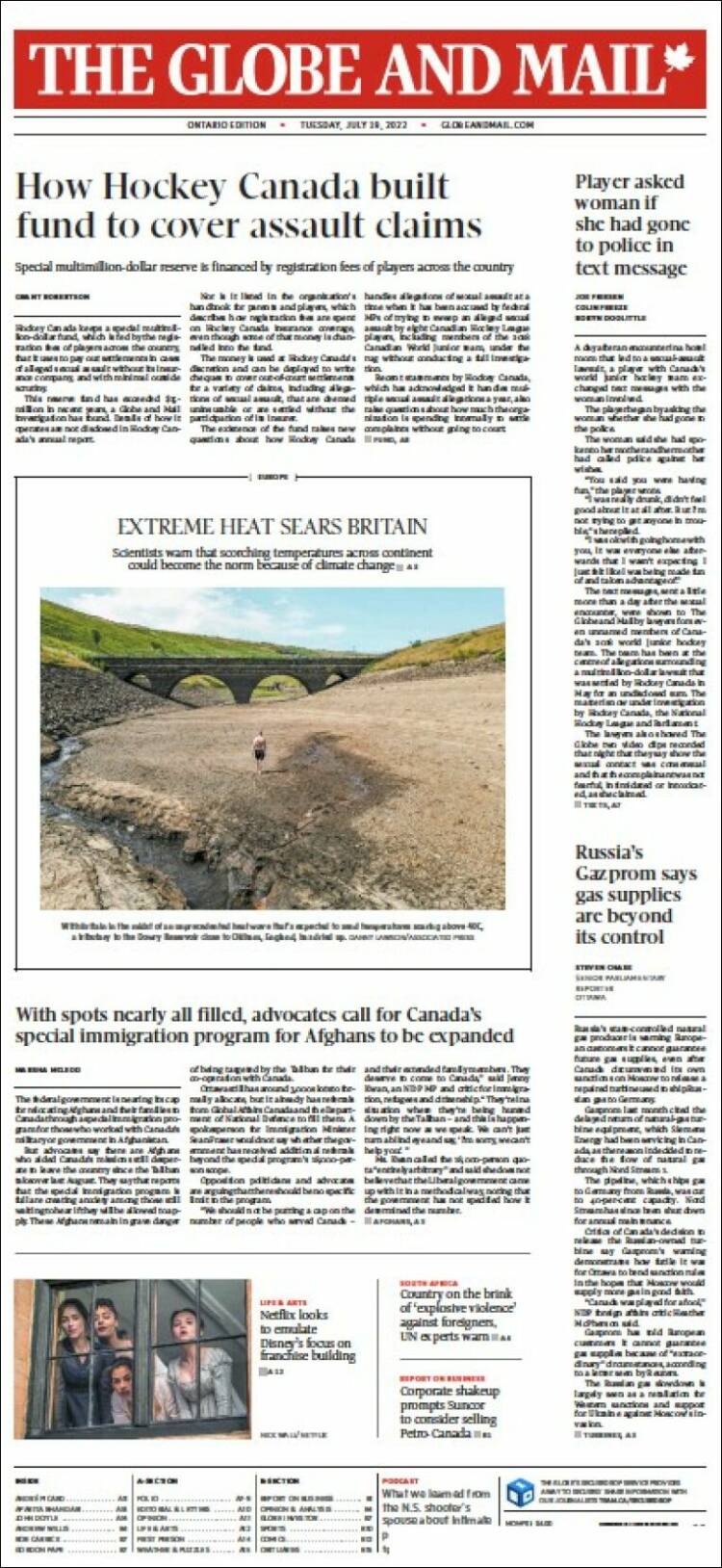 Portada de The Globe and Mail (Canadá)