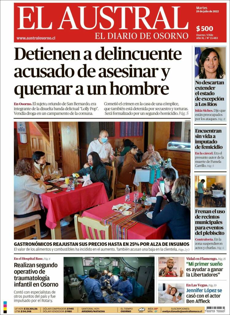 Portada de El Austral de Osorno (Chile)