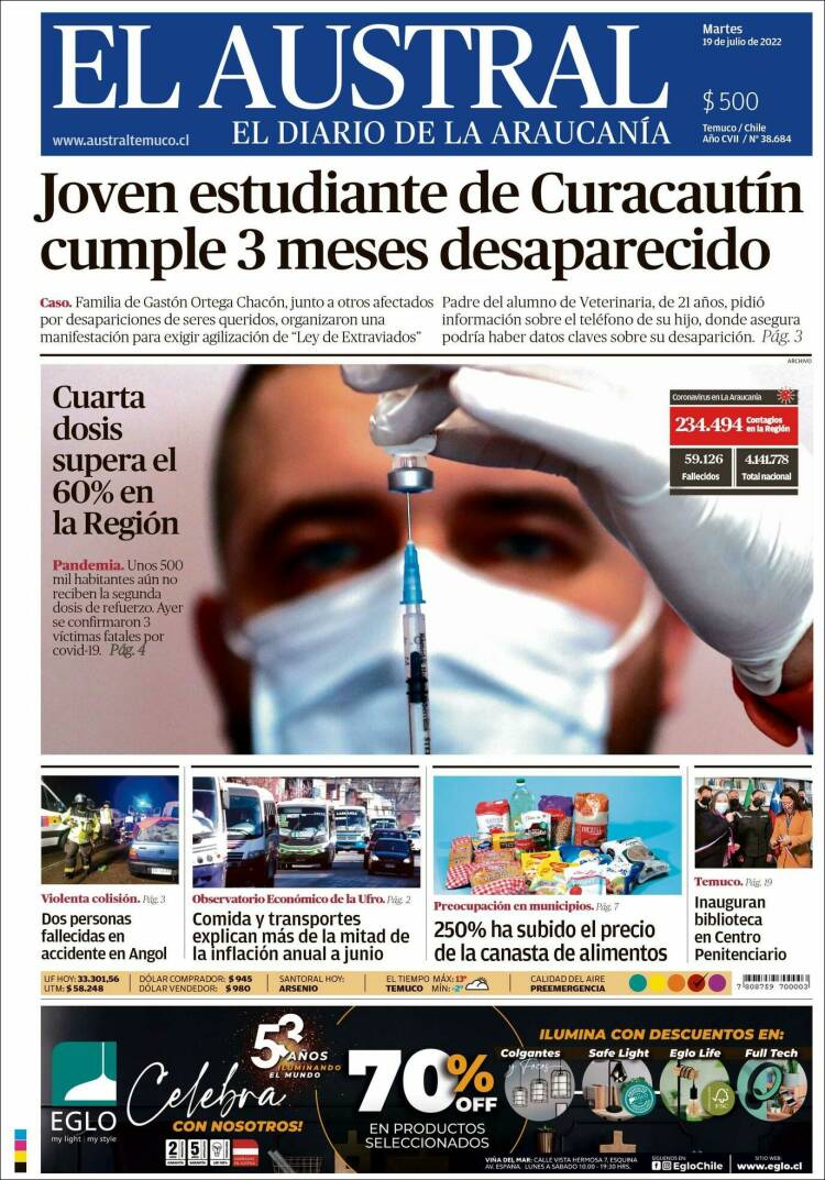 Portada de El Austral de Temuco (Chile)