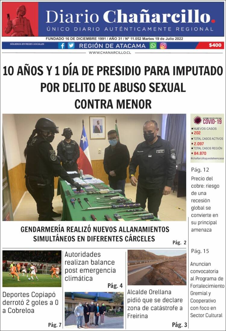 Portada de Diario Chañarcillo (Chile)