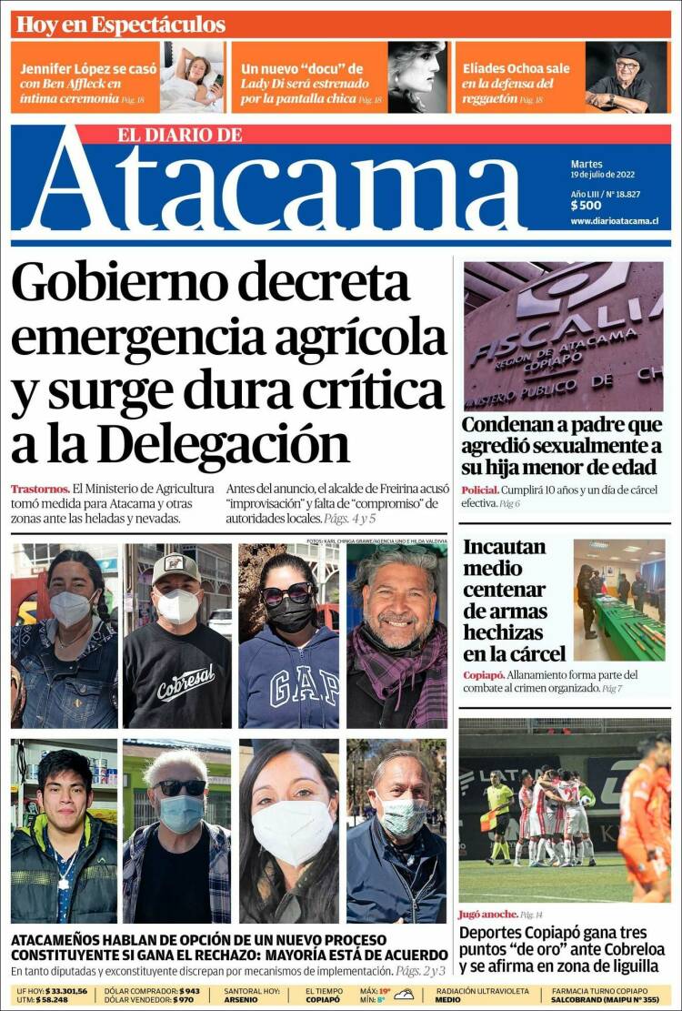 Portada de Diario de Atacama (Chile)