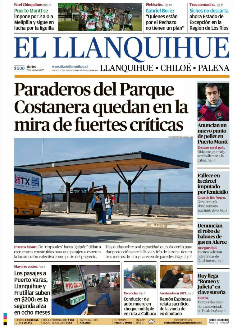 Portada de El Llanquihue (Chile)