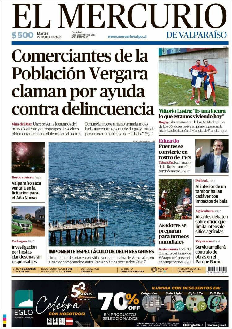 Portada de Mercurio de Valparaiso (Chile)
