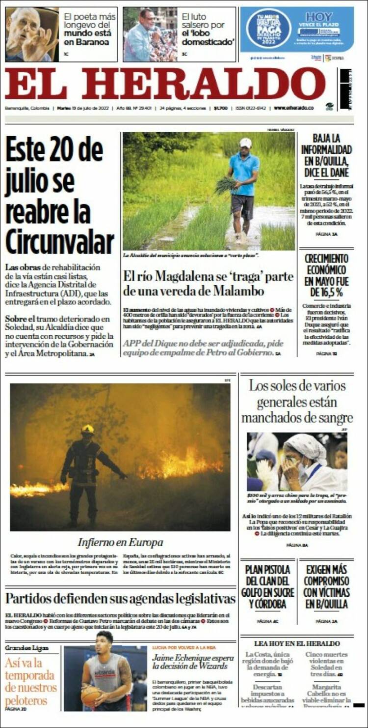 Portada de El Heraldo (Colombia)