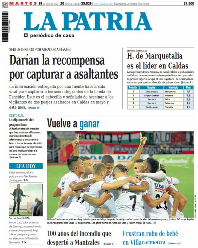 Portada de La Patria (Colombia)