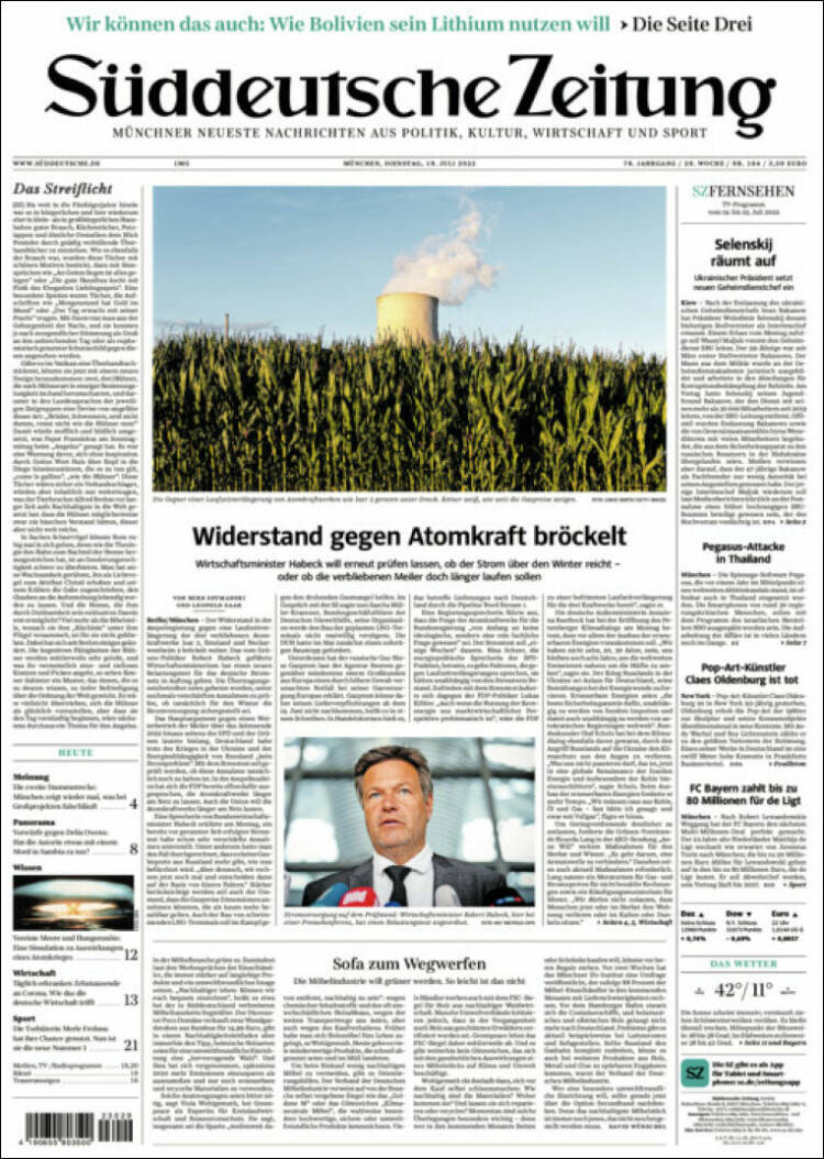 Portada de Sueddeutsche (Alemania)