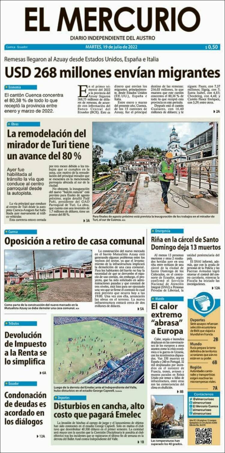 Portada de Diario El Mercurio (Ecuador)