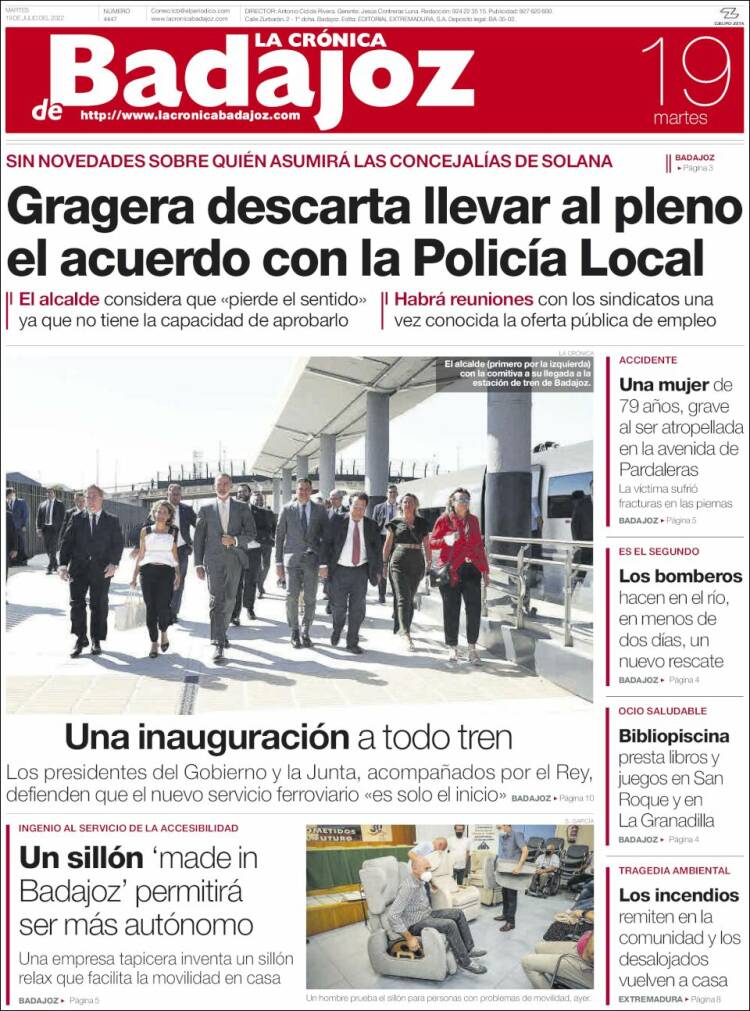 Portada de La Crónica de Badajoz (España)