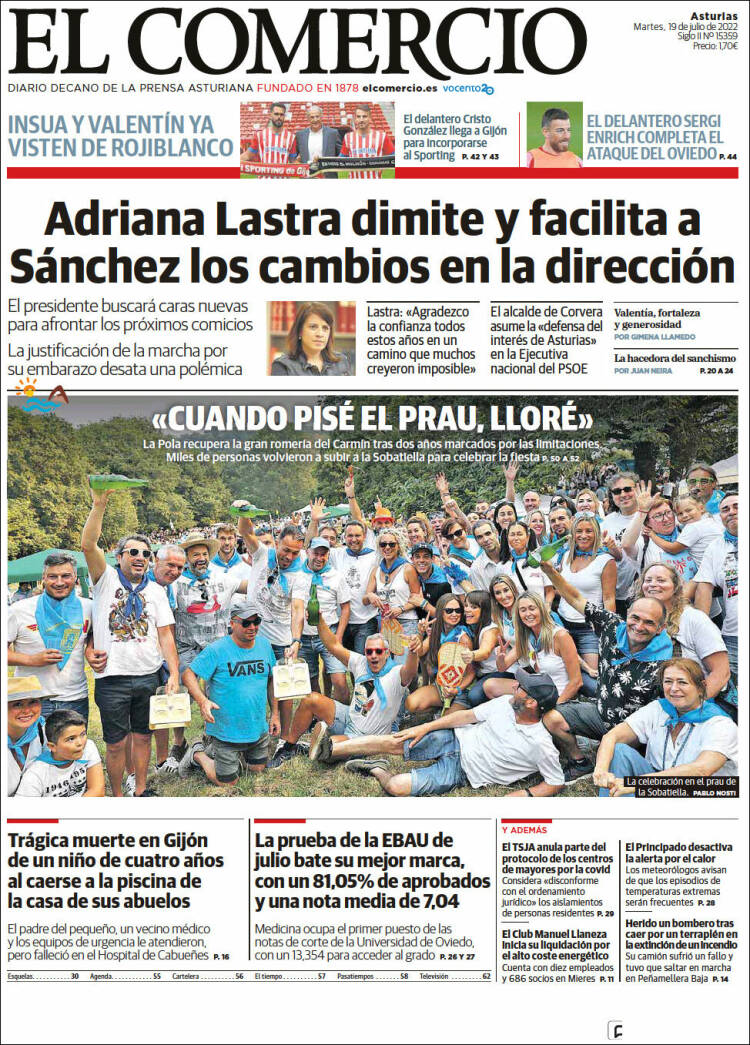 Portada de El Comercio (España)