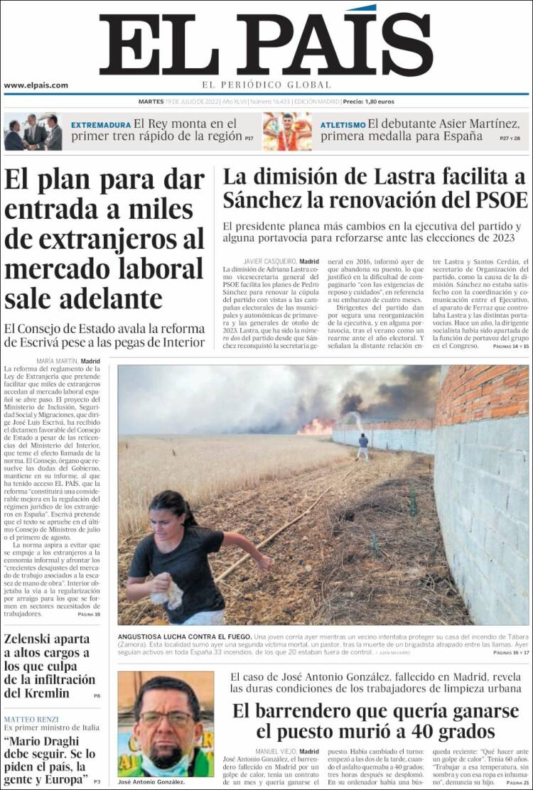 Portada de El País (España)