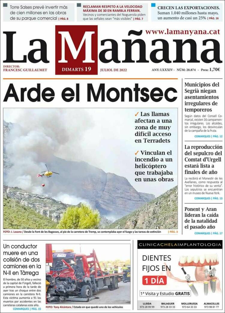 Portada de La Mañana - Diari de Ponent (España)