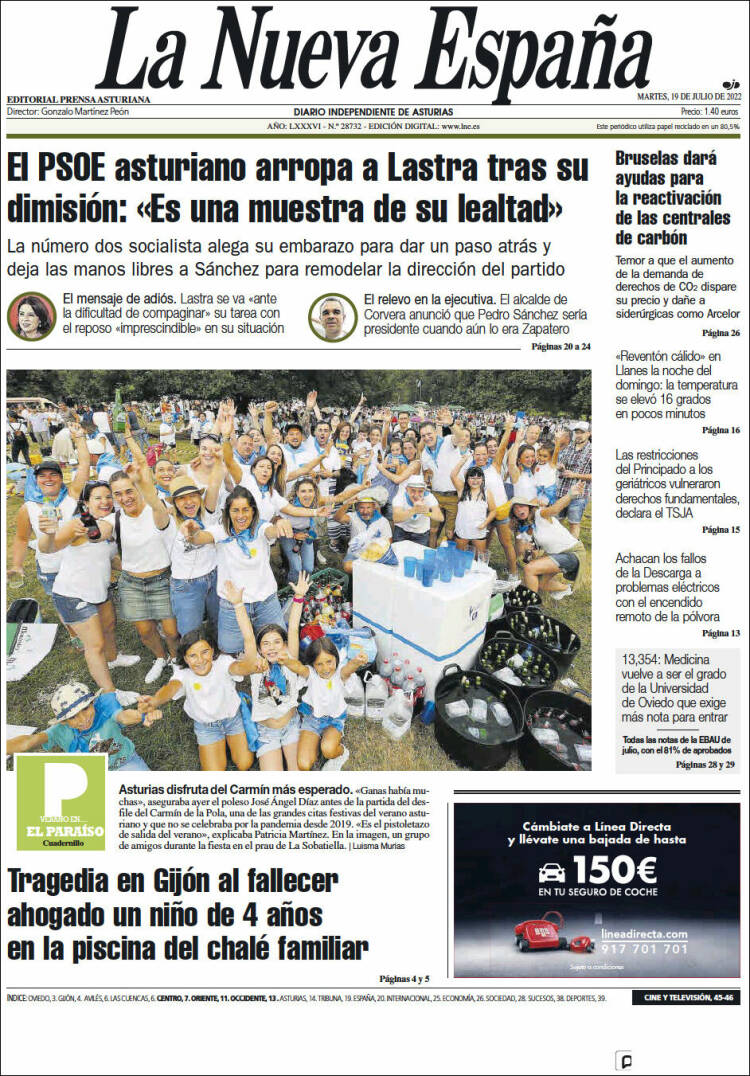 Portada de La Nueva España (España)