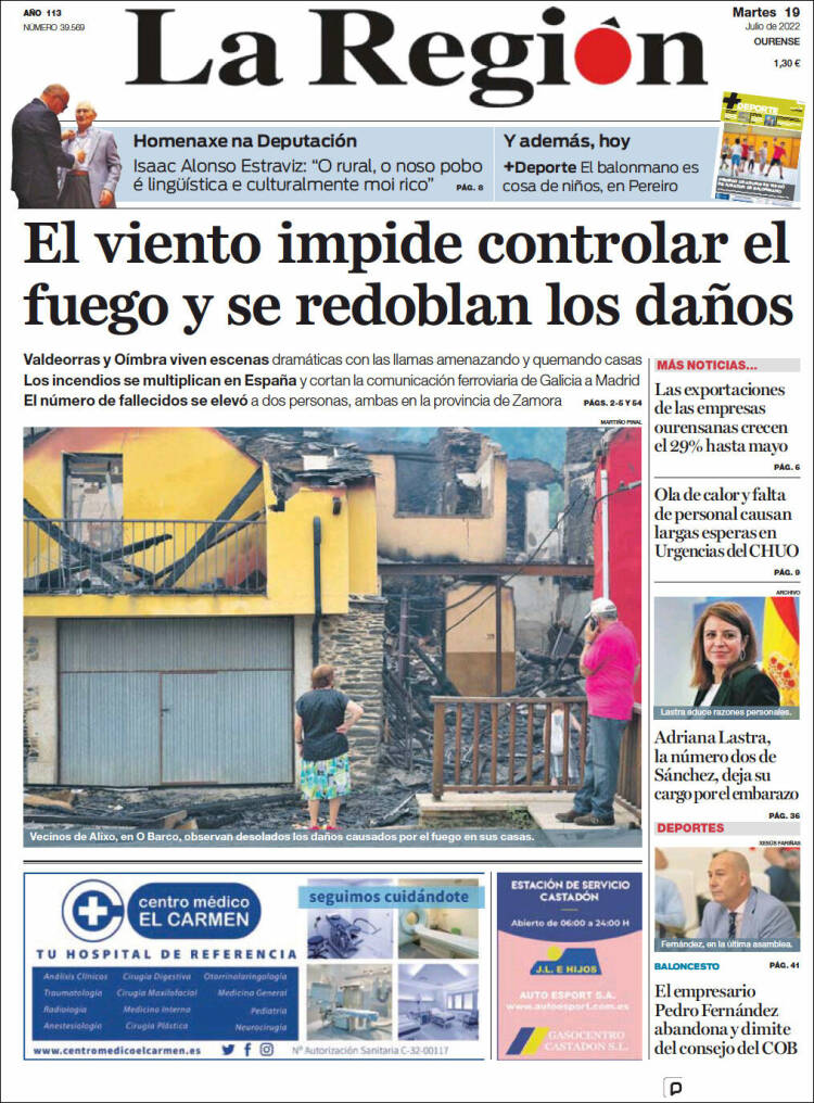 Portada de La Región de Ourense (España)