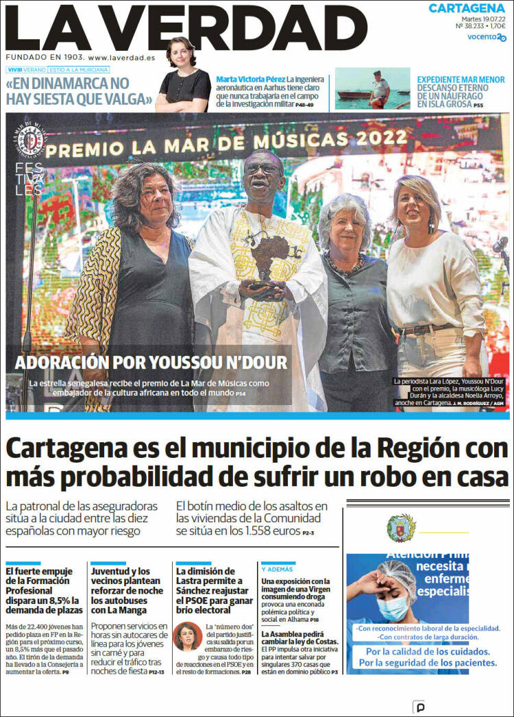 Portada de La Verdad de Cartagena (España)