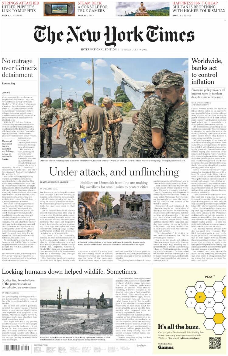 Portada de International New York Times (Europa)
