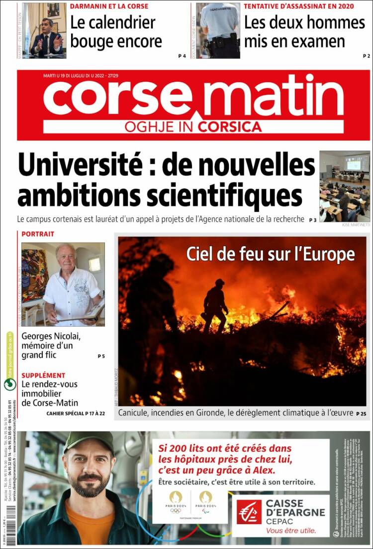 Portada de Corse-Matin (Francia)