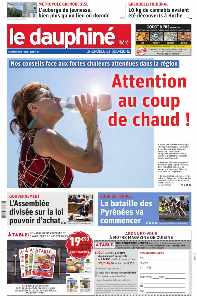 Portada de Le Dauphiné Libéré (Francia)