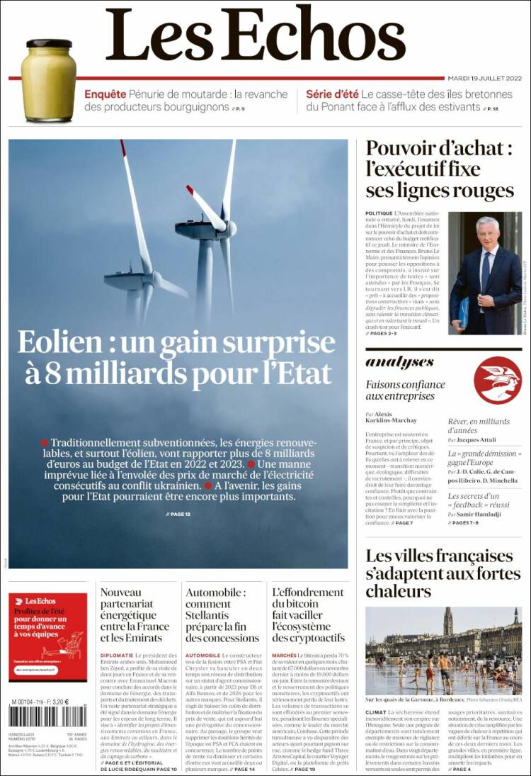 Portada de Les Echos (Francia)