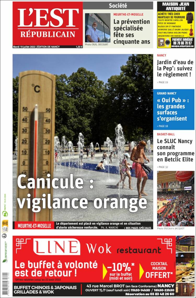 Portada de L'Est Republicain (Francia)