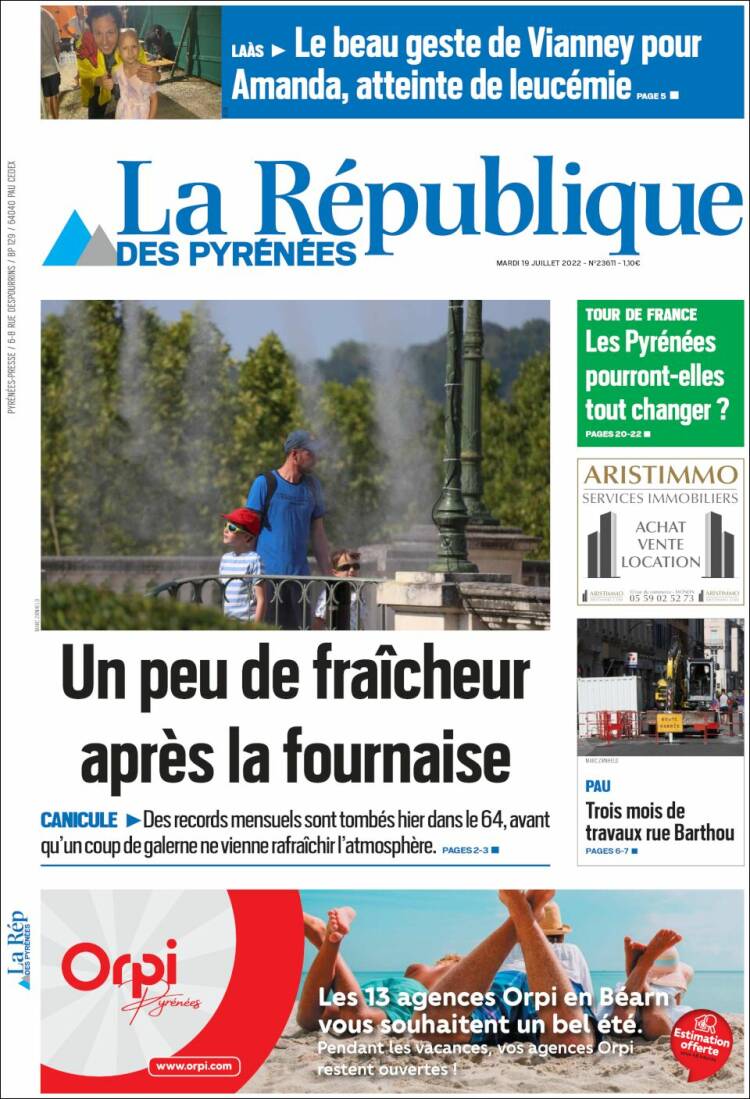 Portada de La République des Pyrénées (Francia)