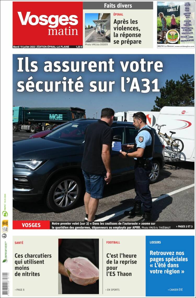 Portada de Vosges Matin (Francia)