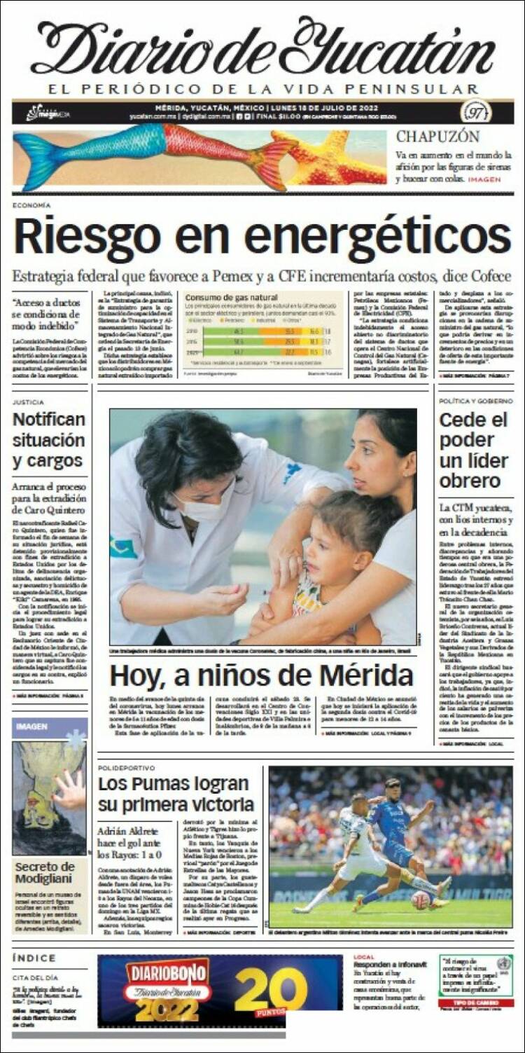 Portada de Diario de Yucatán (M&eacute;xico)