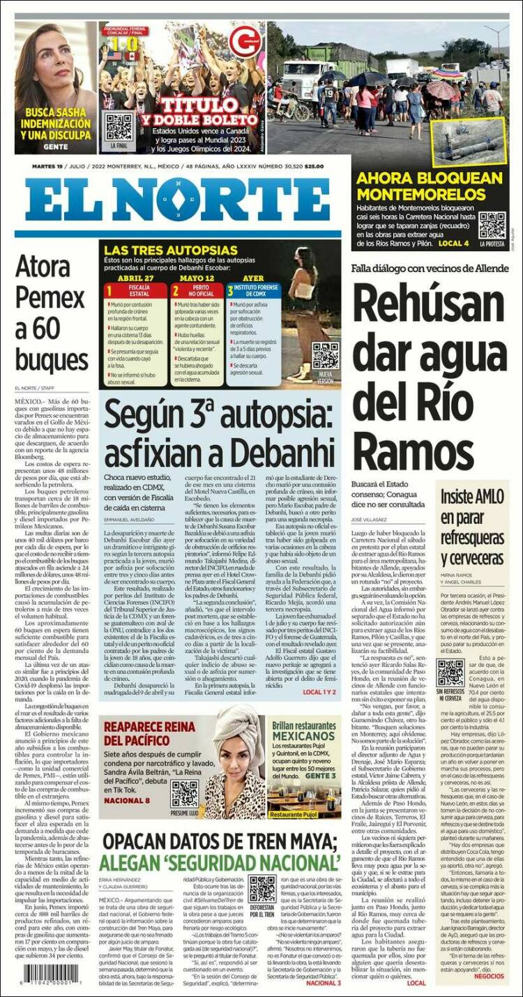 Portada de El Norte (M&eacute;xico)