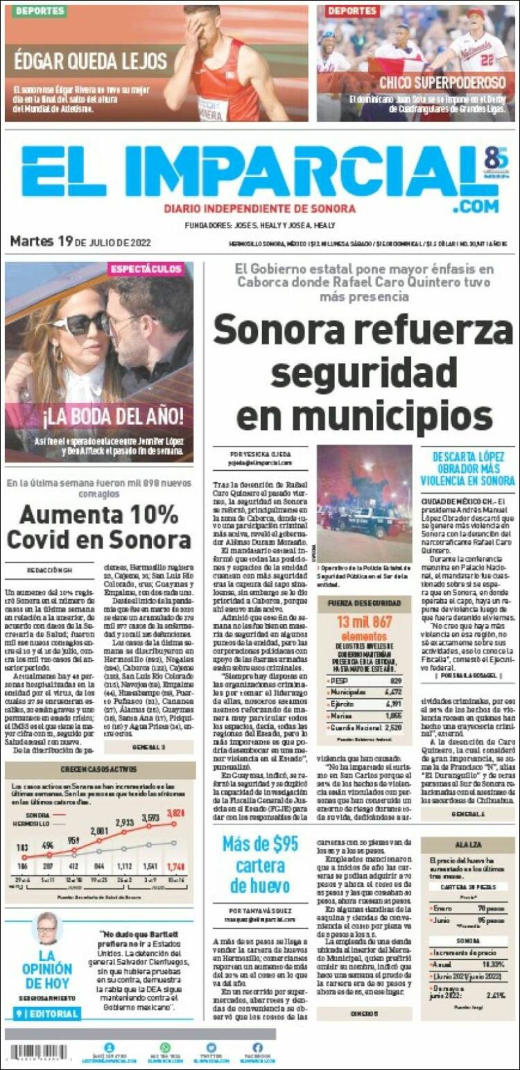 Periódico El Imparcial México Periódicos De México Edición De Martes 19 De Julio De 2022