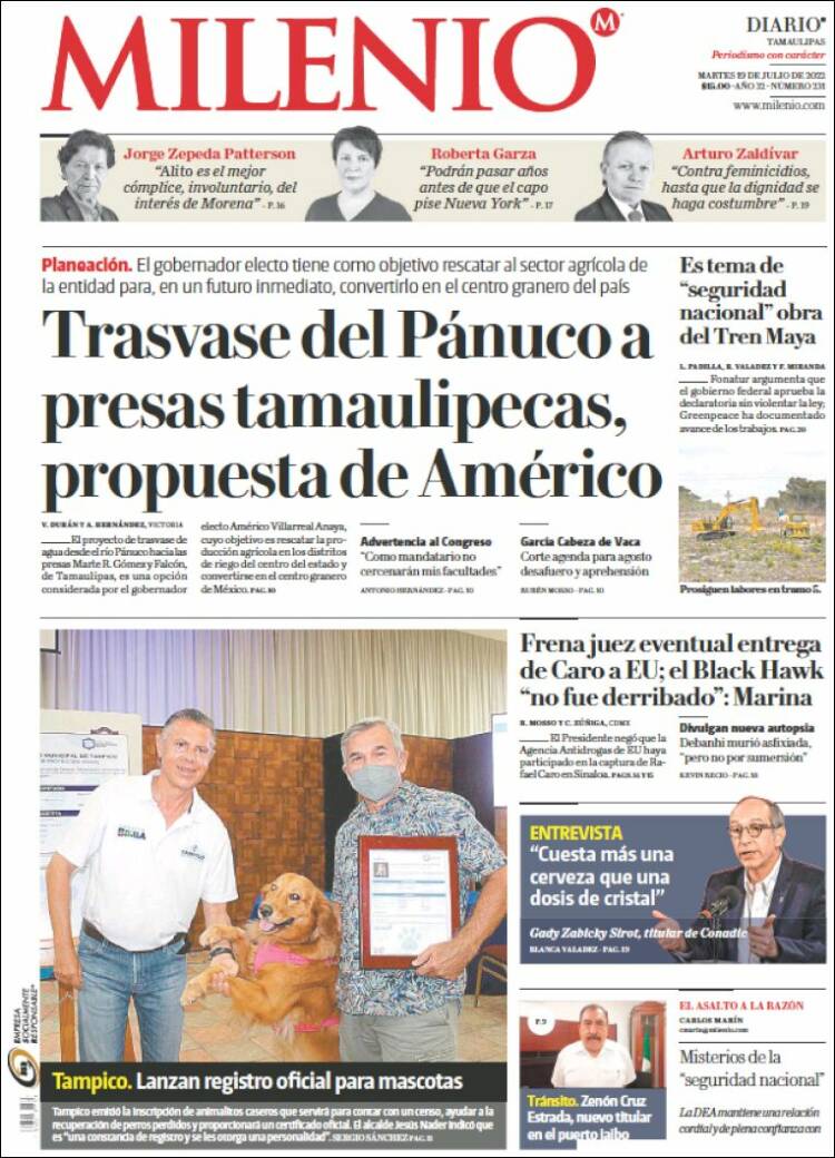 Portada de Milenio - Tamaulipas (M&eacute;xico)