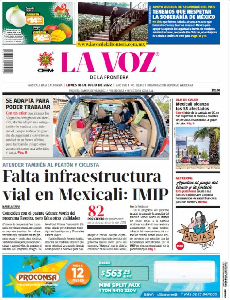 Portada de La Voz de la Frontera (M&eacute;xico)