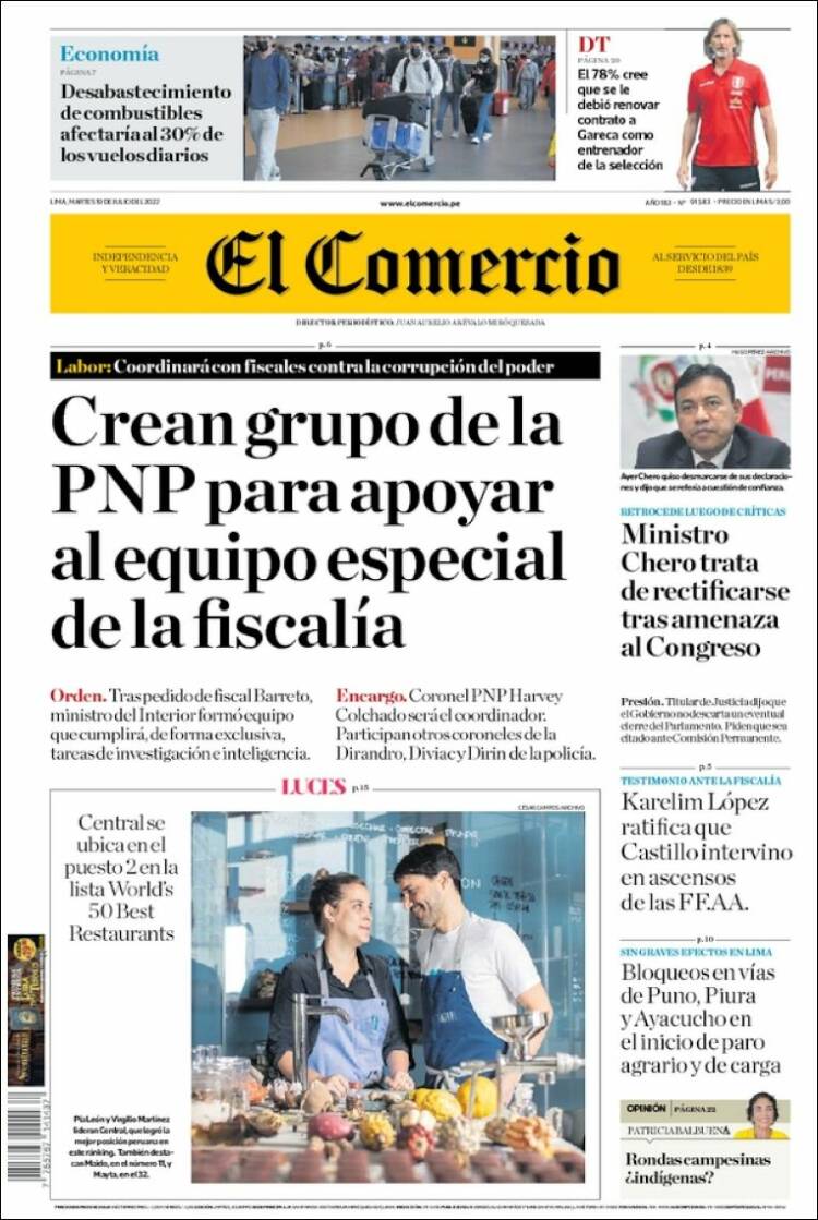 Portada de El Comercio (Peru)