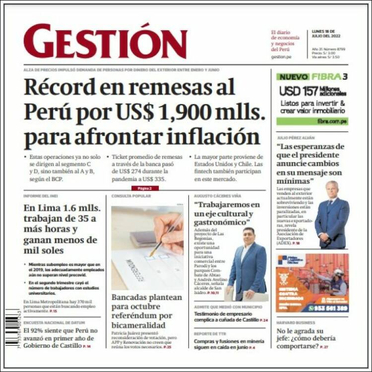 Portada de Diario Gestión (Peru)